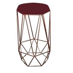 Banqueta Alta Bistrô Hexágono Base Bronze Suede Vermelho