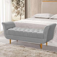 Recamier Pés Palito em Madeira Marajó 1,50m Capitonê Linho Cinza