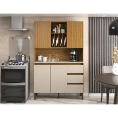 Armário Kit Cozinha com 4 Portas, 3 Gavetas Ac4430 Naturalle/Cristalo/Petra