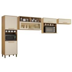 Cozinha Completa 3 Armários Aéreos e 1 Paneleiro Salvador Cinamomo/Off White
