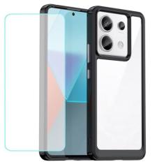 Wanyuexes Capa para Redmi Note 13 Pro 5G, Poco X6 5G com protetor de tela de vidro temperado, parte traseira de policarbonato rígido transparente e capa protetora de TPU macio para Xiaomi Redmi Note