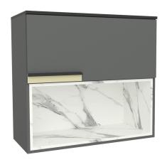 Armário Aéreo 80cm 1 Porta Basculante 1 Nicho Cozinha Flórida Grafite / Calacatta