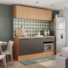 Armário de Cozinha Conjunto 2 Peças com Balcão Gabinete 190cm Melissa Cinza com Freijó