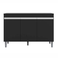 Balcão de Pia Cozinha Manu 120cm Preto 1888 Sem Tampo AJL Móveis