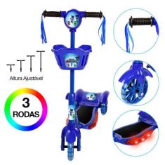 Patinete Infantil Pj Masks Com Cesta 3 Rodas Com Led Azul - Zein