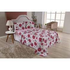 Jogo De Lençol Casal 4 Peças Percal 180 Fios Estampado Violetas Bege -