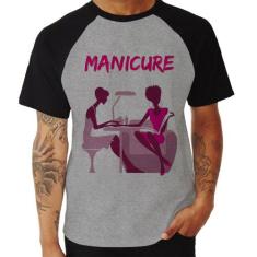 Camiseta Raglan Manicure - Foca na Moda, Cinza, Preto, P