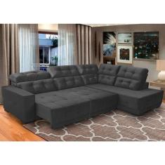 Sofá Canto 285 x 205 cm Chaise D Sttilo Retrátil Mola D26 Suede Cinza 