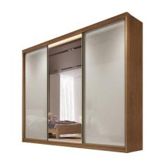 Guarda Roupa Casal 1 Porta Espelhada 6 Gavetas 100%MDF Diamond Cumaru 