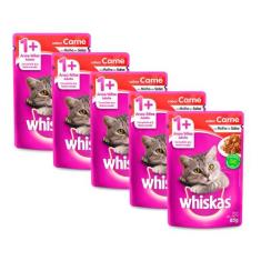 Kit 5 Ração Úmida para Gatos Whiskas Adulto 1+ Anos Sabor Carne ao Mol