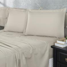 Jogo Lençol Elastico 300 Fios Casal Queen 4 Peças Hotel Bege