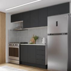 Cozinha Modulada 4 Peças com Tampo e Rodapé 3 Aéreos e 1 Balcão Ipanem