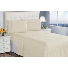 Jogo de Cama Lençol 400 Fios 4 Pçs P. Palito Casa Dona, CASAL, Branco