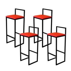 Kit 4 Banqueta Alta Cozinha Bar Balcão Bistrô Industrial Preta Assento