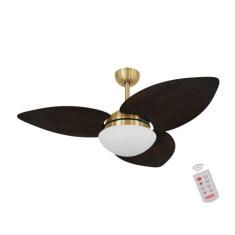Ventilador de Teto Kovalski Dourado 3 Pás Palmae Tabaco 127V com Contr