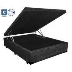 Cama Baú Casal Preto Sleep Suede  138X188x41 - Apeixoto