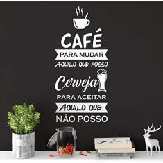 Adesivo De Parede Frase Café, Cerveja, Chopp 50x100cm branco