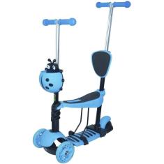 Patinete Infantil Joaninha 3 Rodas Led Empurrador Assento Azul Menino