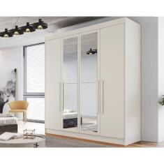 Guarda Roupa Solteiro 3 Gavetas e 4 Portas c/2 Espelho Nantes Off White - Europa