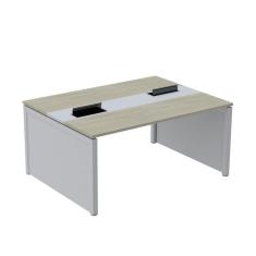 Mesa de Plataforma Dupla para 2 Pessoas Corporativa 150x140/2p Nogueira Casablanca/Cinza