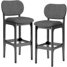 Kit 2 Banquetas Alta Bar Cozinha Sala Jantar Fixa Betta L02 Preto Linho Chumbo - Lyam Decor