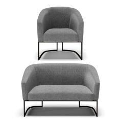 Sofá Namoradeira E Poltrona Base Industrial Preto Stella Linho D03 - D`rossi Cor A26 Gafite