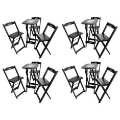 Kit 4 Conjuntos Bistrô Mesa com 3 Banquetas Dobráveis de Madeira Perso