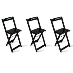 Kit 3 Banquetas Bistrô de Madeira Dobravel Jack Daniel's Preta - TARIM