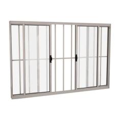 Janela de Correr em Alumínio 100 x 200 x 8 cm Grade 4 Folhas V. Incolo