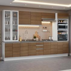Armário de Cozinha Completa 340cm Branco/Rustic Glamy Madesa 01, Branc