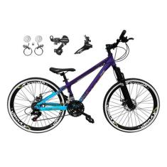 Bicicleta Aro 26 Vikingx Tuff X44 Roxo/Azul 21v Câmbios Shimano Tz Fre