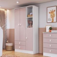 Guarda-roupa De Beb  3 Portas 2 Gavetas Baby  Branco/rosa