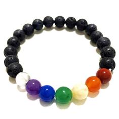 Pulseira de Esfera Lava Vulcânica e 7 Cristais dos Chakras 8mm