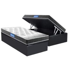 Conjunto Box Baú Solteiro: Colchão Espuma Probel D20 Guarda Costas Resistente Black + Base crc Suede Gray(88x188)