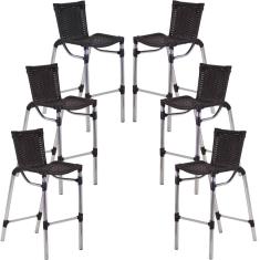 Kit 6 Banquetas Alumínio Fortaleza Alta Para Balcão Cozinha Bar Trama Original Tabaco