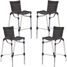 Kit 4 Banquetas Alumínio Fortaleza Alta Para Balcão Cozinha Bar Trama Original Pedra Ferro