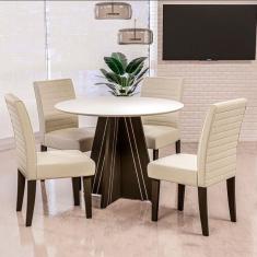 Mesa De Jantar Turim Com 4 Cadeiras Revestimento Em Tecido Linho Dobuê Castanho, Branco Off E Bege