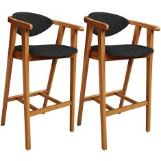 Kit 02 Banquetas Alta Para Cozinha Bancada Bar Sala de Jantar Fixa Cecília L02 Linho Chumbo - Lyam