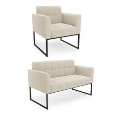 Sofá Namoradeira e Poltrona Industrial Preto Elisa Bouclê D03 - D'Rossi