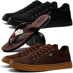 kit 2 Pares Tênis Casual Masculino SB Lona MonaDonna + Chinelo Confortável Dia a Dia-Masculino