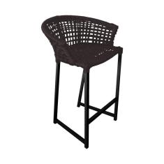 Banqueta Reis Em Corda Náutica E Base Em Alumínio Preta Para área Gourmet Externa Marrom Marrom