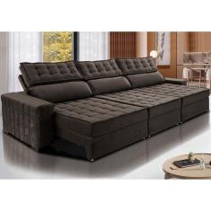 Sofá Retrátil E Reclinável 3,85M Cama Inbox Big Star Com Softgel D40 Velupluma Café