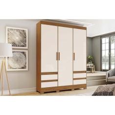 Guarda Roupa Solteiro Briz Lema B55 3 Portas de Abrir 4 Gavetas MDF-MDP Nature-Off White Móveis Henn