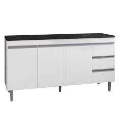 Balcão de Cozinha Andréia Branco com Tampo 160 cm Preto Fosco - AJL