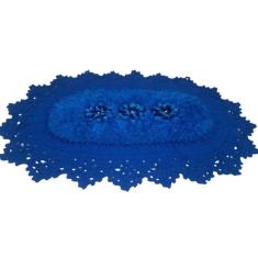 Tapete De Crochê Oval Azul Artesanal
