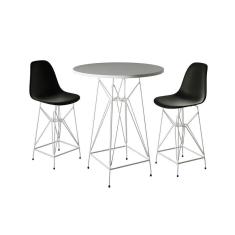 Jogo Mesa Bistrô Eames Branca 60Cm 2 Banquetas Preta Base Ferro Branco - Cor: Branco