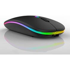 Mouse Sem Fio Recarregável Óptico Wireless Led Rgb Colorido Ergonômico Usb 2.4 Ghz para Notebook Computador Pc Desktop TV Smart (Preto)