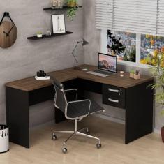 Mesa De Escritório em L 120x150cm com Gaveta Tampo 30mm Nogal
