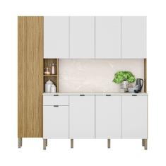 Armário de Cozinha Compacta 9 Portas e 1 Gaveta 200cm Milla Freijó/Artico - Pallazio