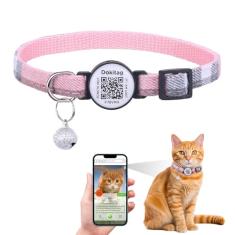 DOKITAG Coleira de gato com etiqueta de nome de código QR, etiqueta de identificação de animal de estimação, QR de digitalização de perfil on-line, recebimento instantâneo de alerta de localização do